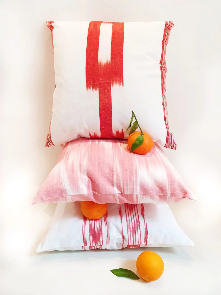Mallorcan fabric Ikat cushion 197 Red - Image 2