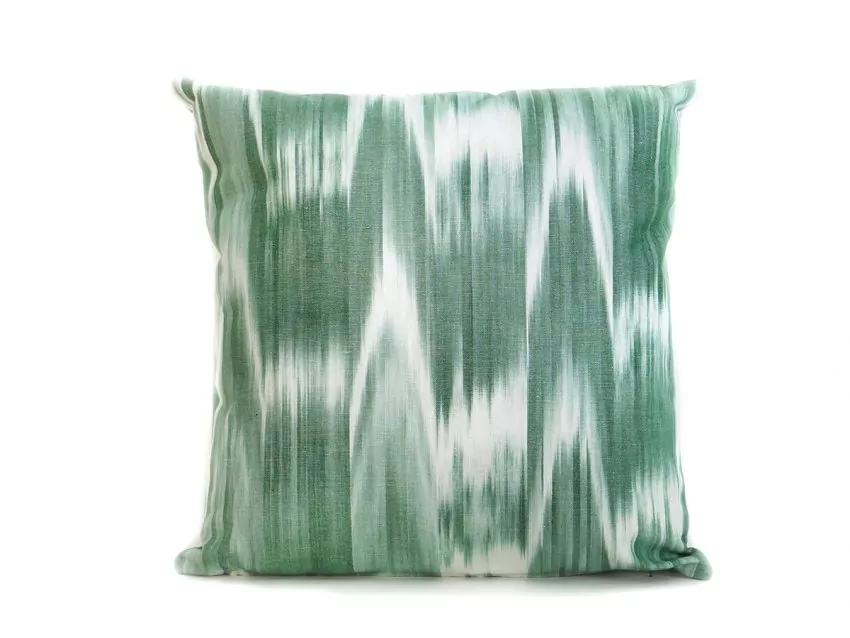 Mallorcan fabric Ikat cushion 101 Green Olive