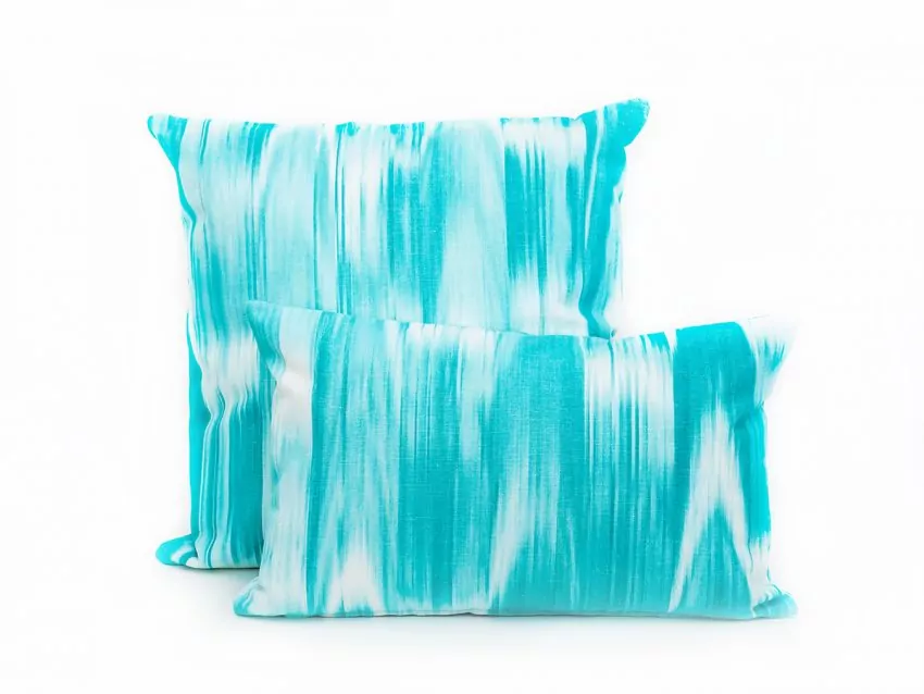 Mallorcan fabric Ikat cushion 101 Turquoise - Image 2