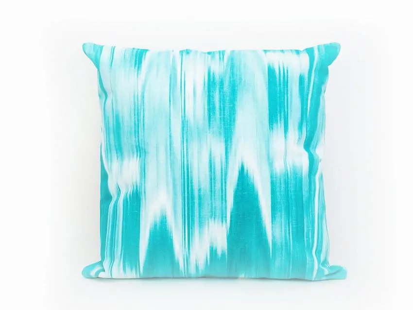 Mallorcan fabric Ikat cushion 101 Turquoise