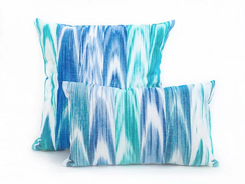 Mallorcan fabric Ikat cushion 200 Turquoise - Image 2
