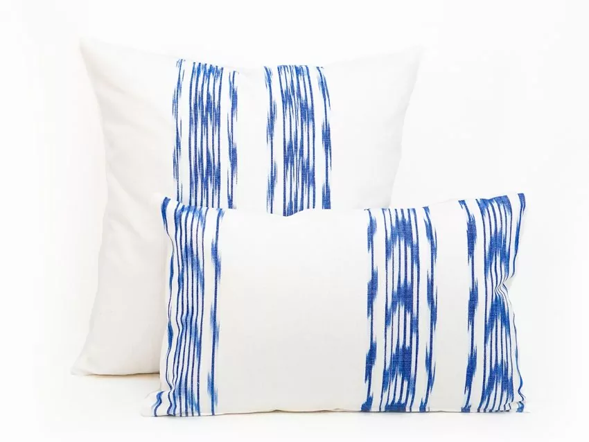 Mallorcan fabric Ikat cushion 235 Blue - Image 2