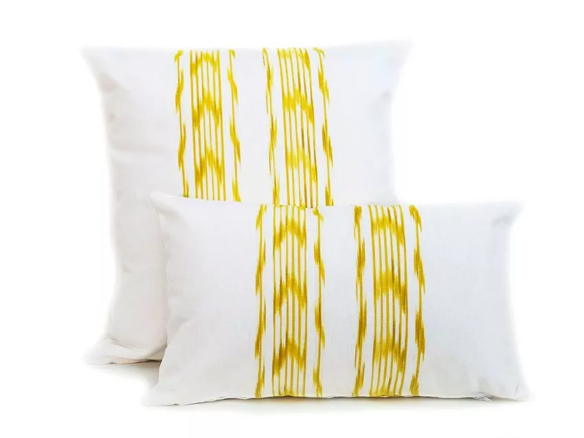 Mallorcan fabric Ikat cushion 235 Yellow - Image 2
