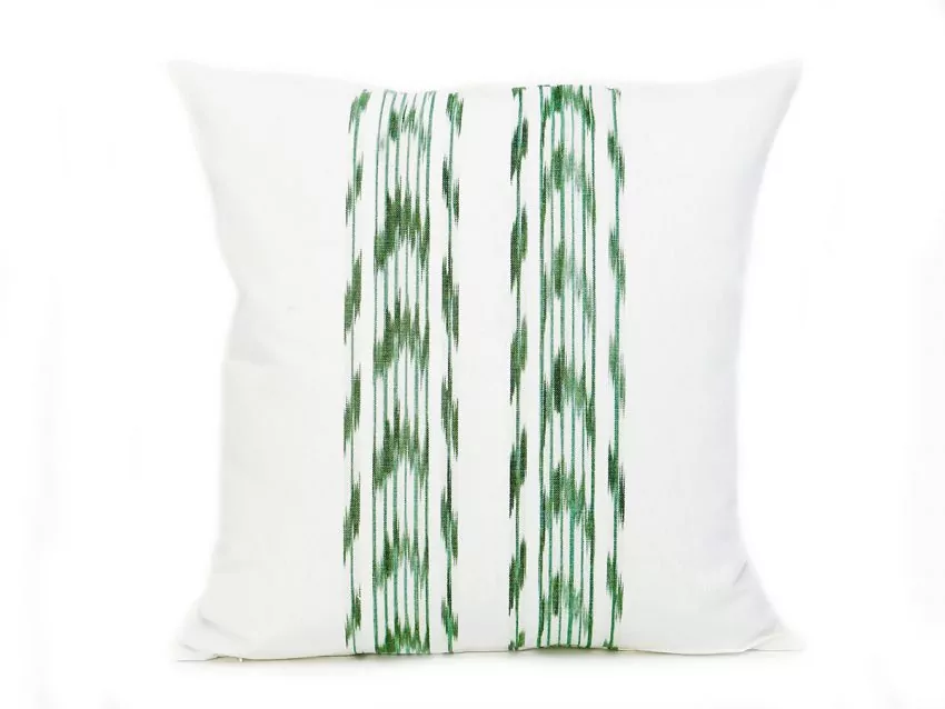 Mallorcan fabric Ikat cushion 235 Green Olive