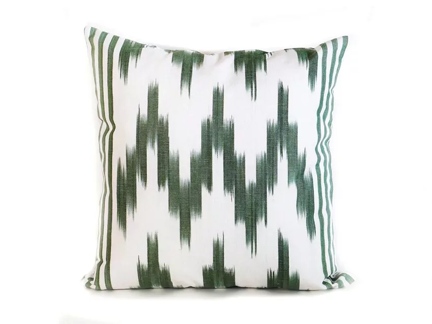 Mallorcan fabric Ikat cushion 236 Green Olive