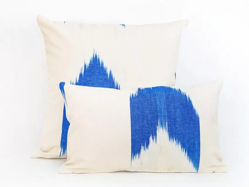 Mallorcan fabric Ikat cushion 60 Blue - Image 2