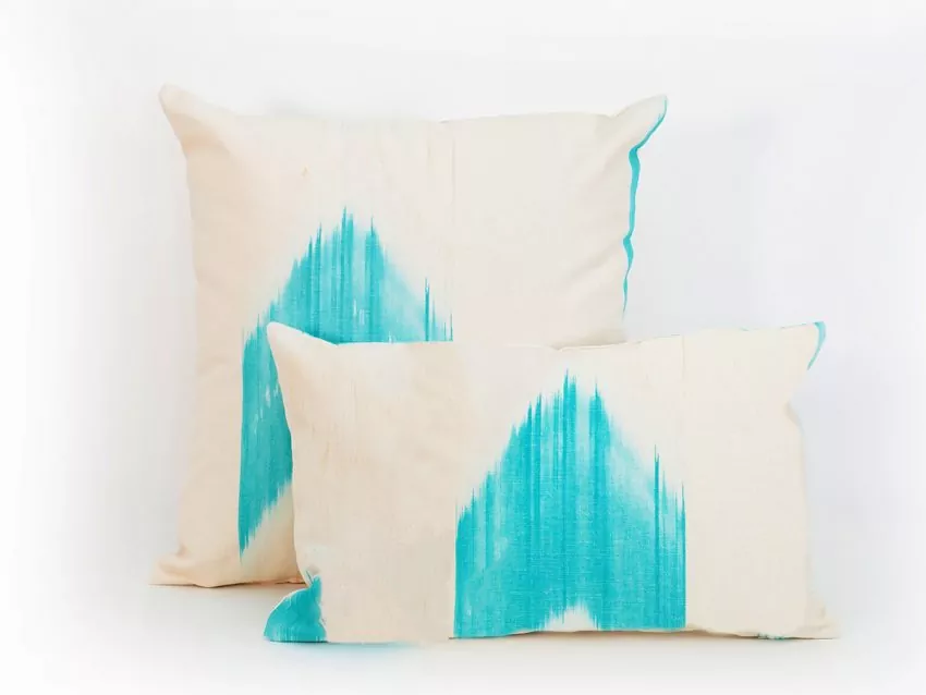 Mallorcan fabric Ikat cushion 60 Turquoise - Image 2