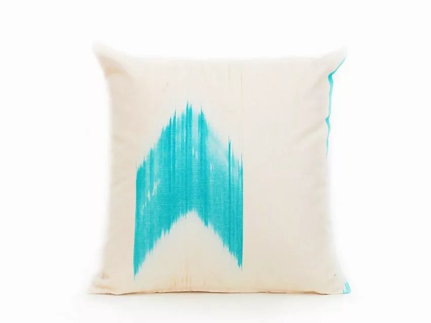 Mallorcan fabric Ikat cushion 60 Turquoise