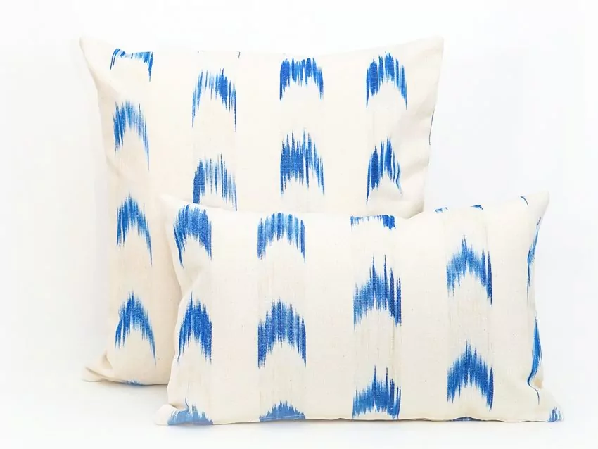 Mallorcan fabric Ikat cushion 61 Blue - Image 2