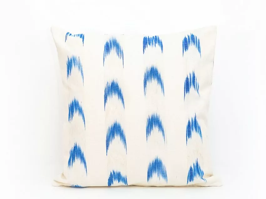Mallorcan fabric Ikat cushion 61 Blue