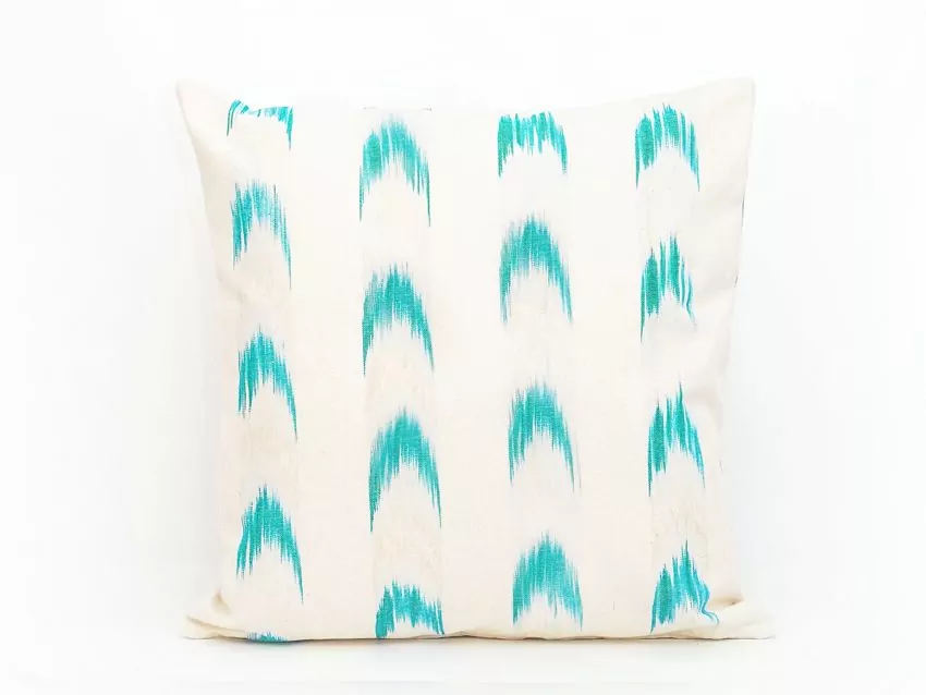 Mallorcan fabric Ikat cushion 61 Turquoise