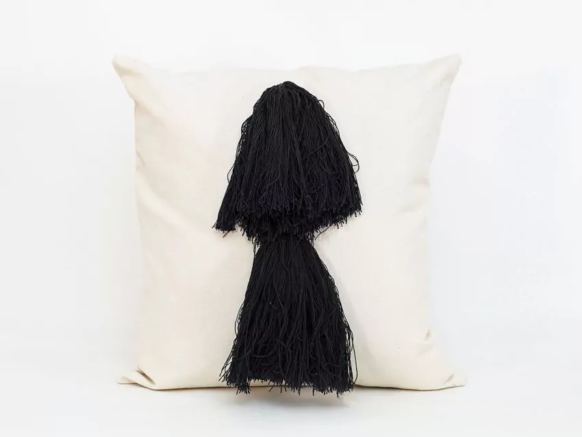 Ecru Mallorcan fabric Cushion Troca Black