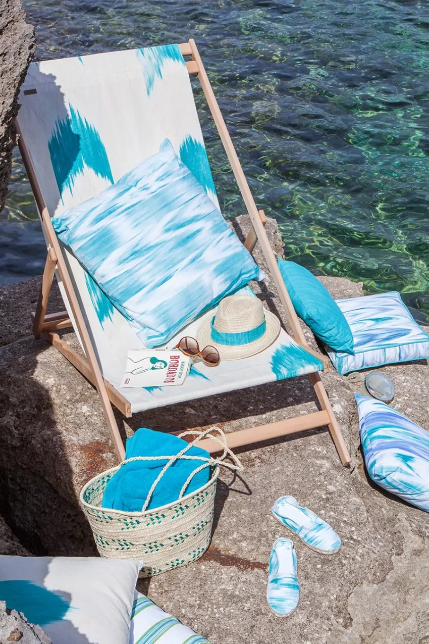 Mallorcan fabric Ikat cushion 60 Turquoise - Image 3
