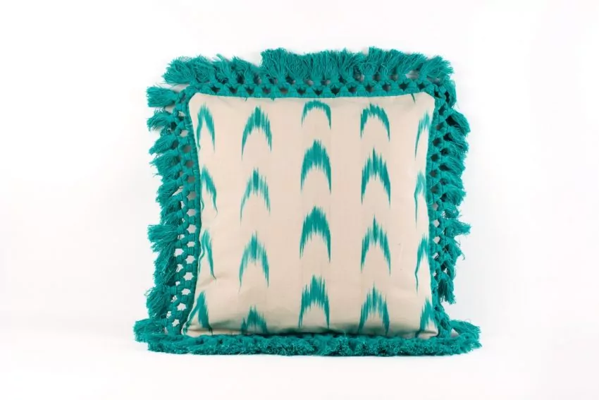 Fringe cushion cover Mallorcan fabric 61 Turquoise