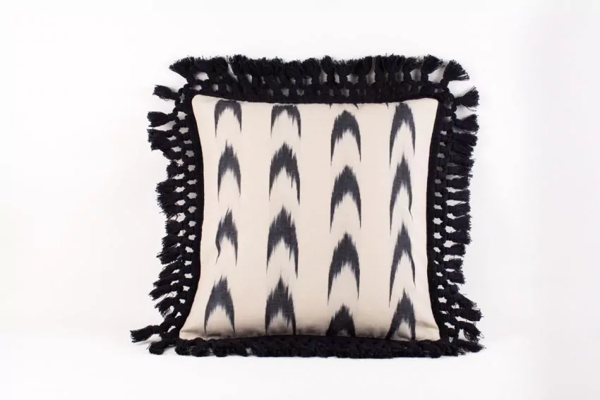 Fringe cushion cover Mallorcan fabric  61 Black