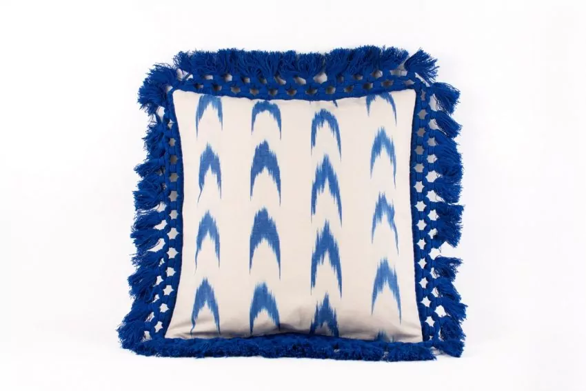 Fringe cushion cover Mallorcan fabric 61 Blue