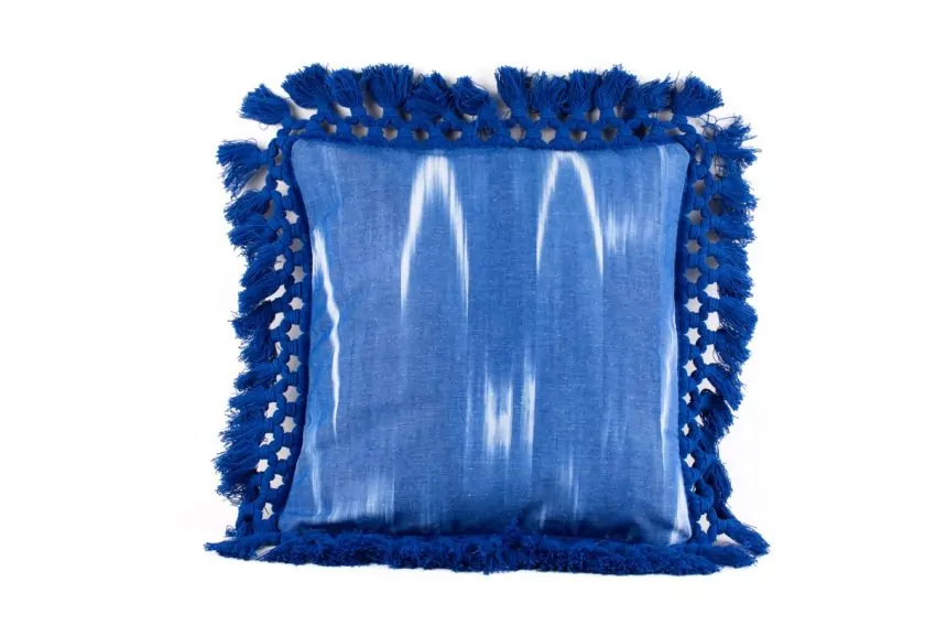 Fringe cushion cover Mallorcan fabric 101 Blue