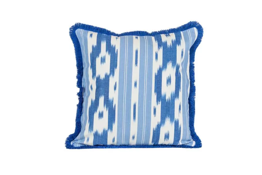ikat 104 Blau klein fransenkissen