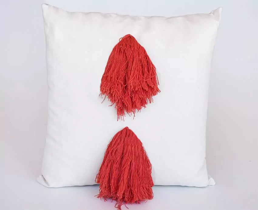 Ecru Mallorcan fabric Cushion Troca Scarlet