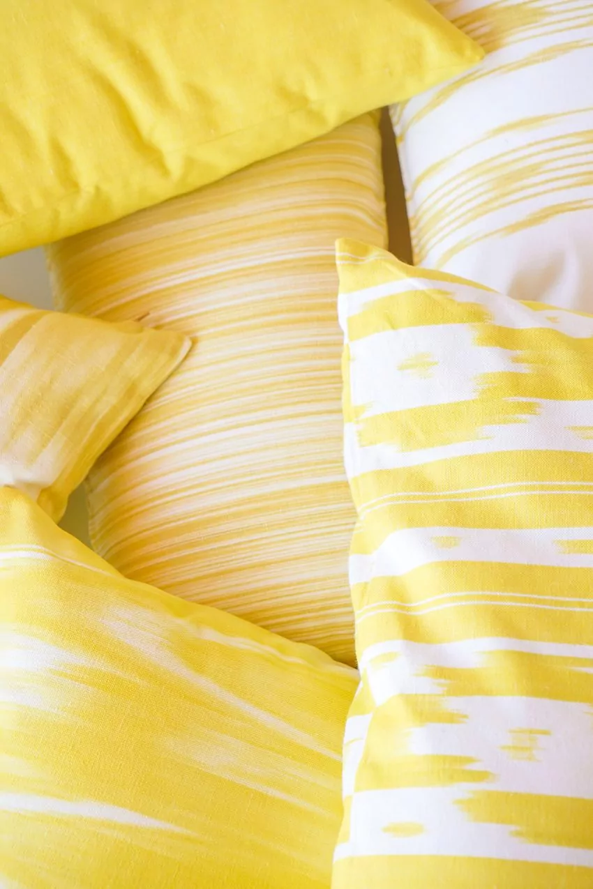 Mallorcan fabric Ikat cushion 107 Yellow - Image 2