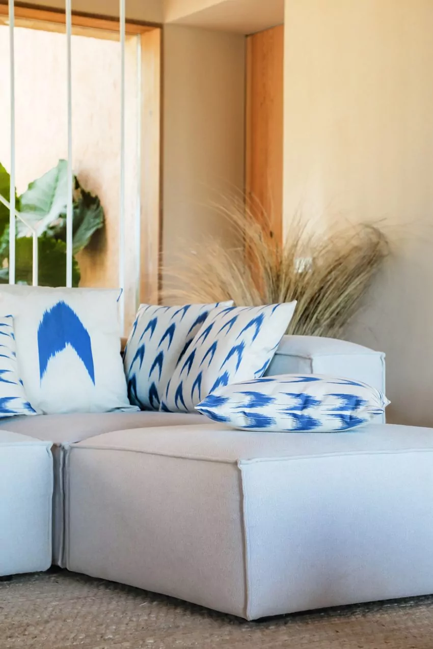 Mallorcan fabric Ikat cushion 61 Blue - Image 3