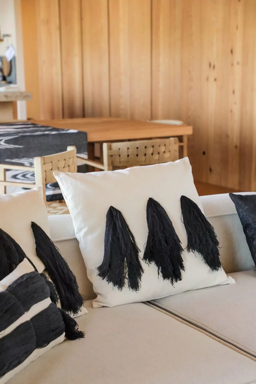 Ecru Mallorcan fabric Cushion Troca Black - Image 2