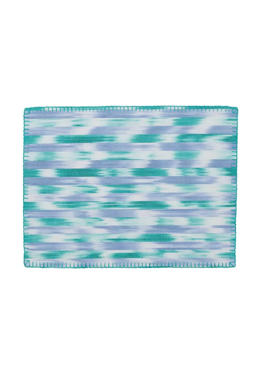 Stich Placemat Mallorcan fabric ikat 110 Turquoise light blue