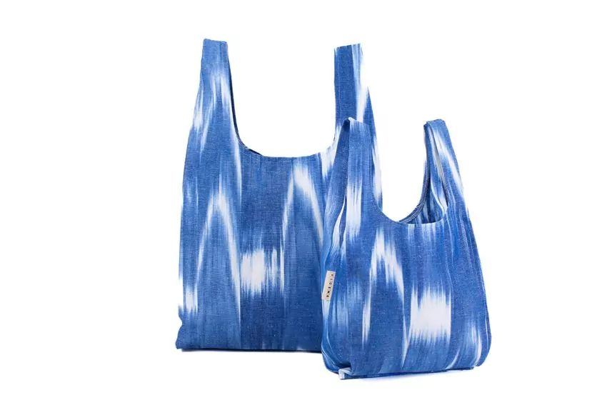 Ikat purchase fabric bag 101 Blue - Image 3