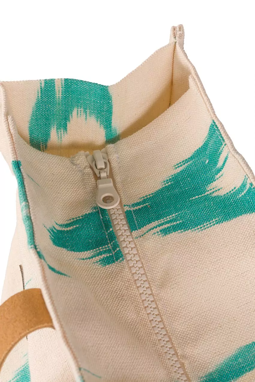 Leather handle bag Mallorcan fabric 61 Turquoise - Image 4