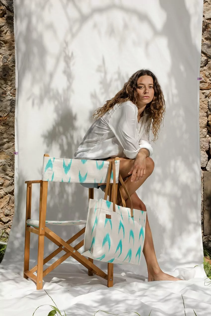 Director's chair Mallorcan fabric 61 Turquoise - Image 2