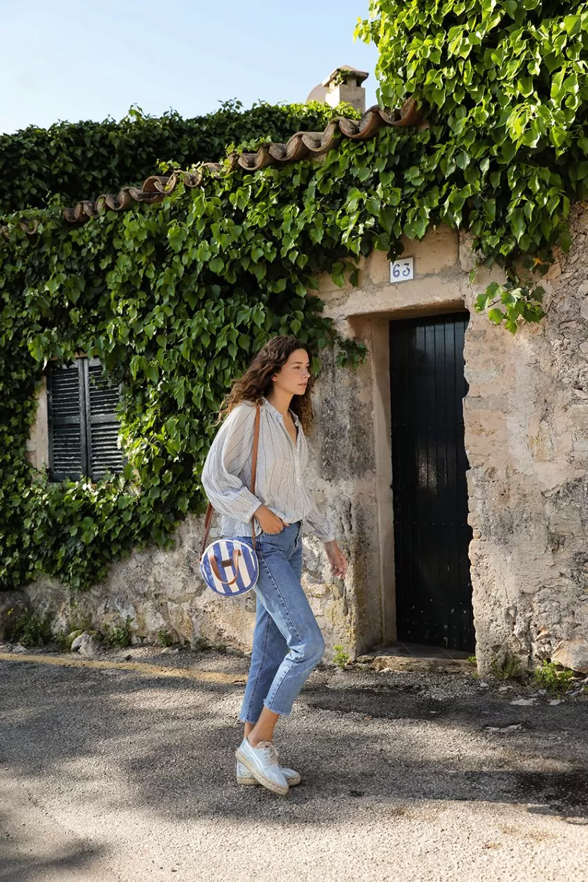 Bolso redondo tela Mallorquina 106 rayas azul - Imagen 5
