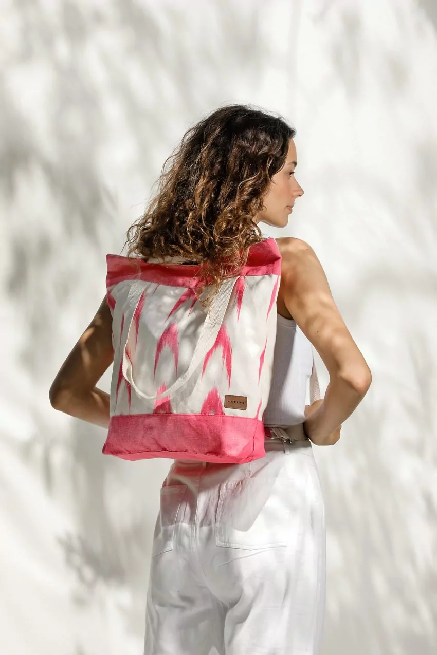 Bag backpack Mallorcan fabric ikat 61 Pink fuchsia
