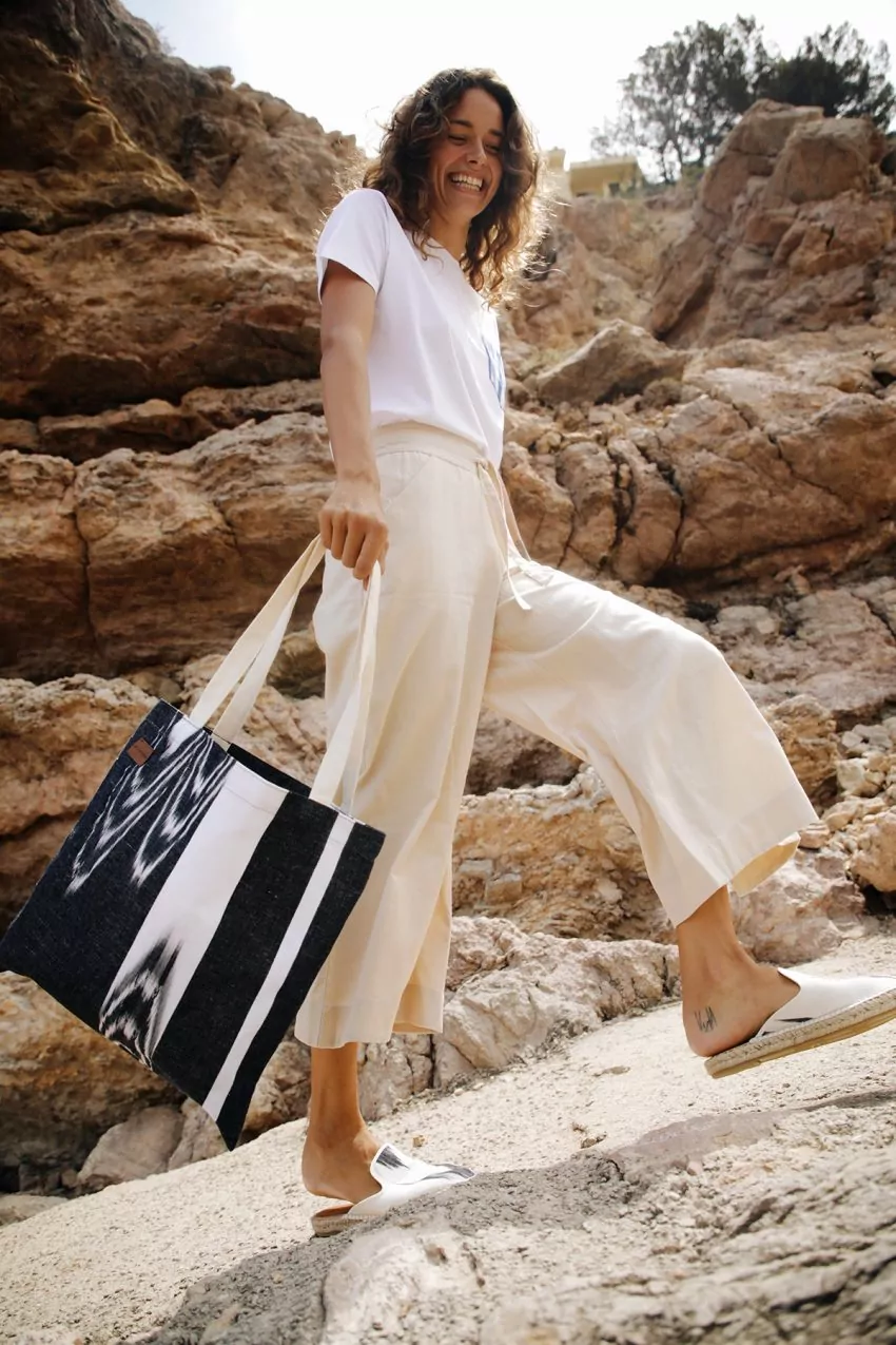 Tote bag Mallorcan fabric ikat 124 Black