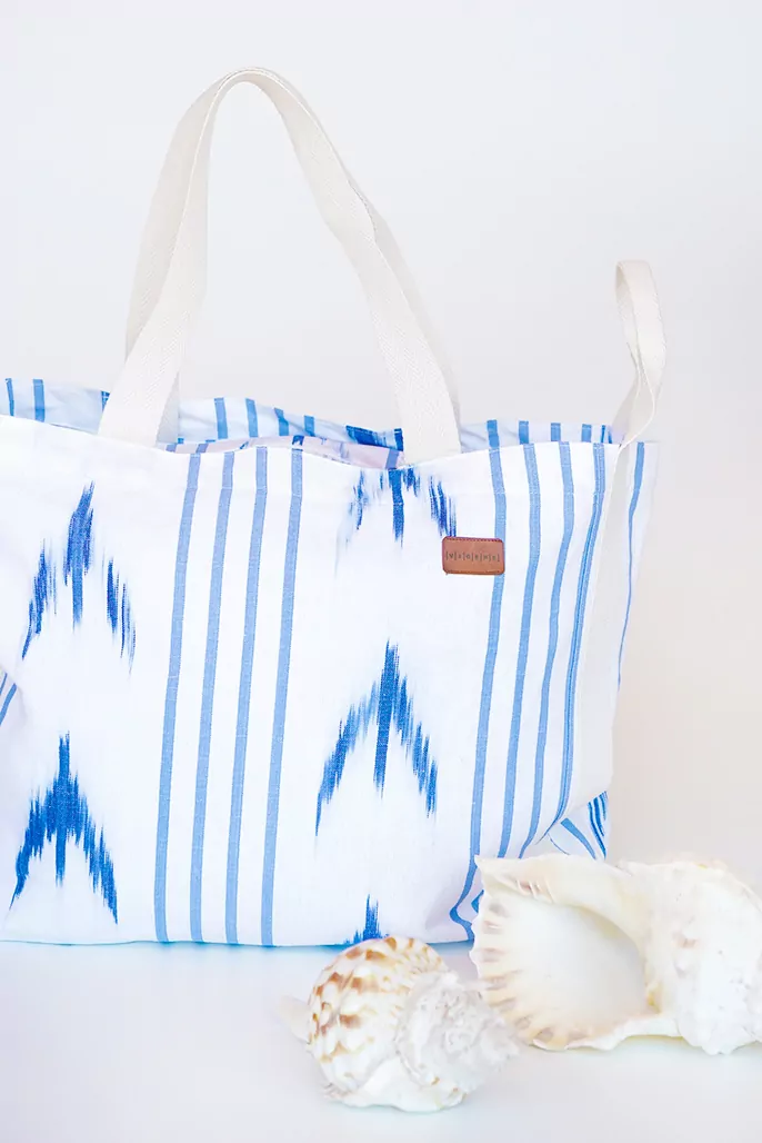 Bossa de platja ikat Oronelles Blau - Imatge 2