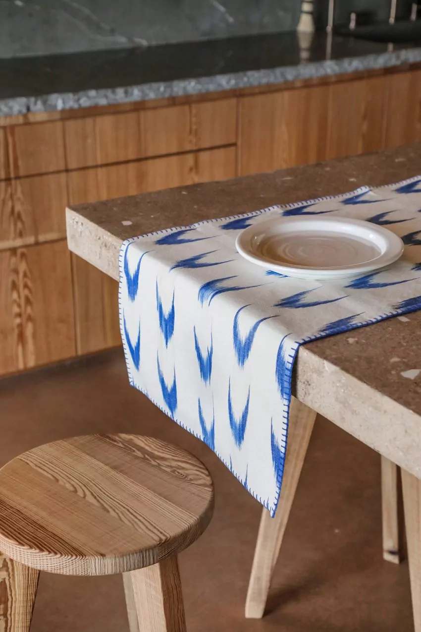 Mallorcan fabric stitch table runner 61 Blue