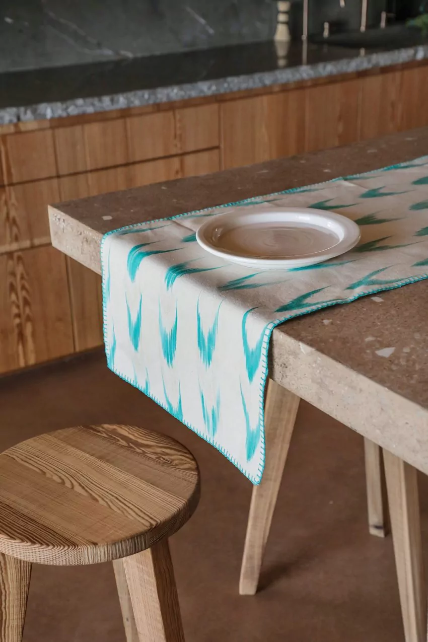 Mallorcan fabric stitch table runner 61 turquoise