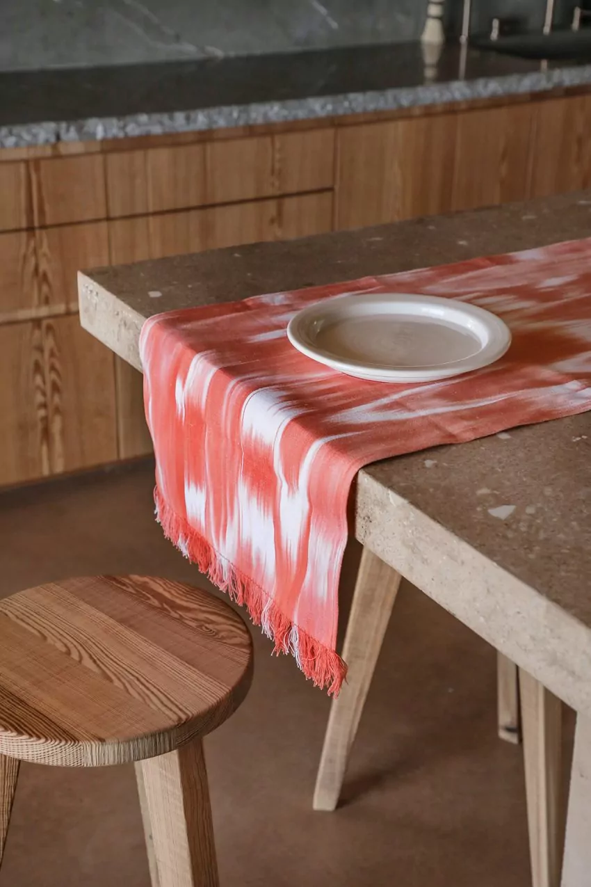 Mallorcan fabric Table runner with fringes 101 Scarlet