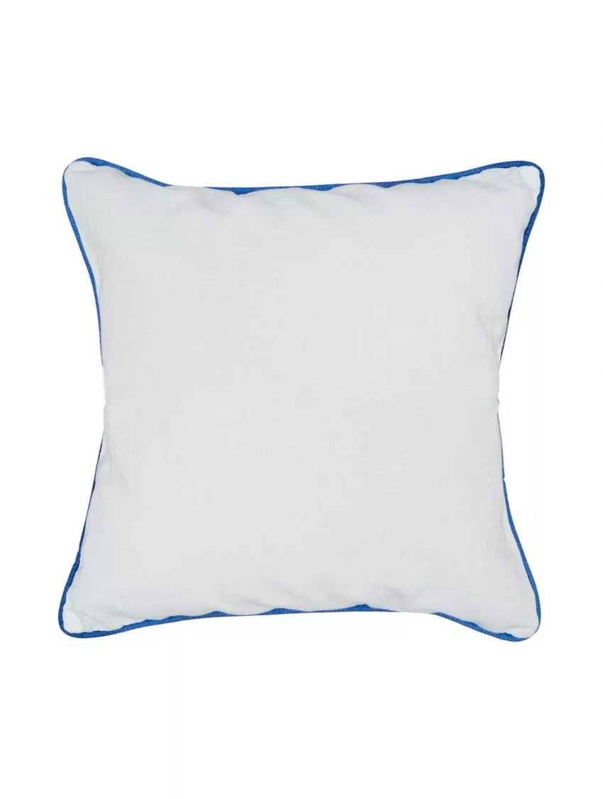 Cushion ecru Mallorcan fabric with piping Blue