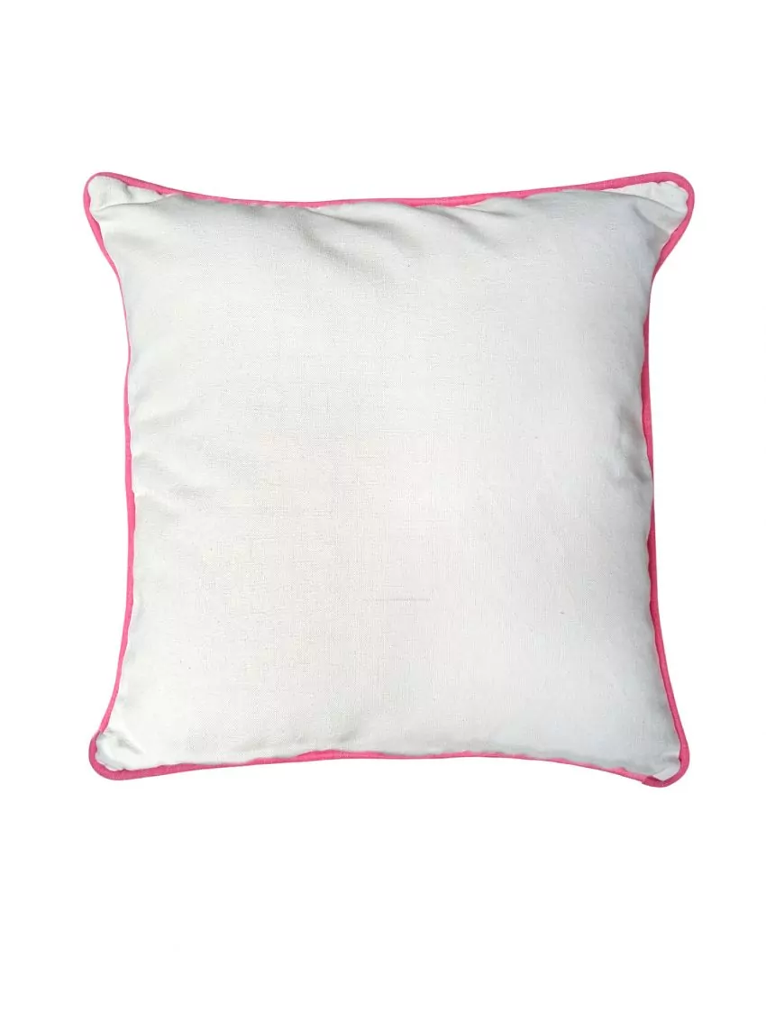 Cushion ecru Mallorcan fabric with piping Pink fuchsia
