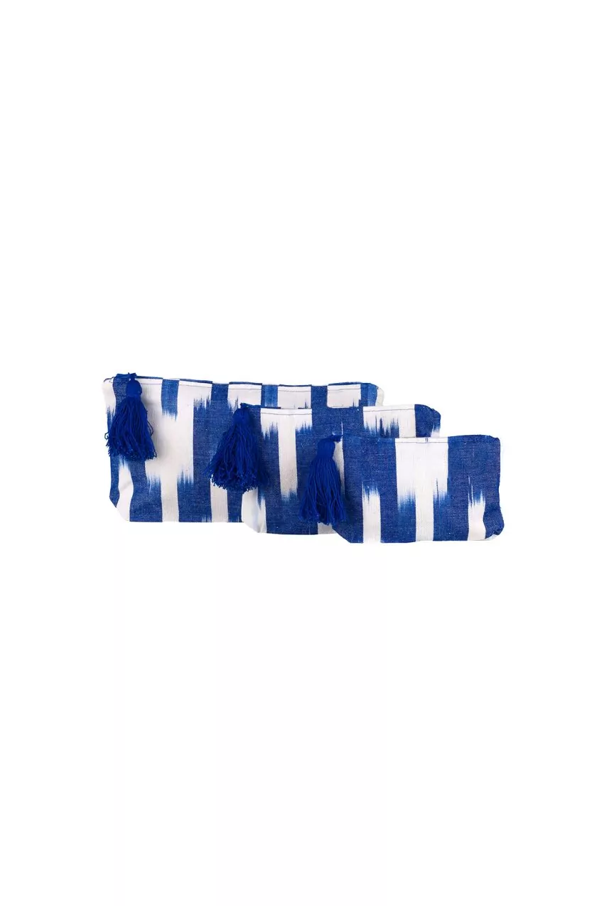 Necesser pompom tela Mallorquina ikat 105 blau